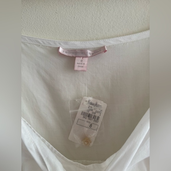 NWT Rebecca Taylor bow tunic top white 8 flower button - Picture 4 of 6